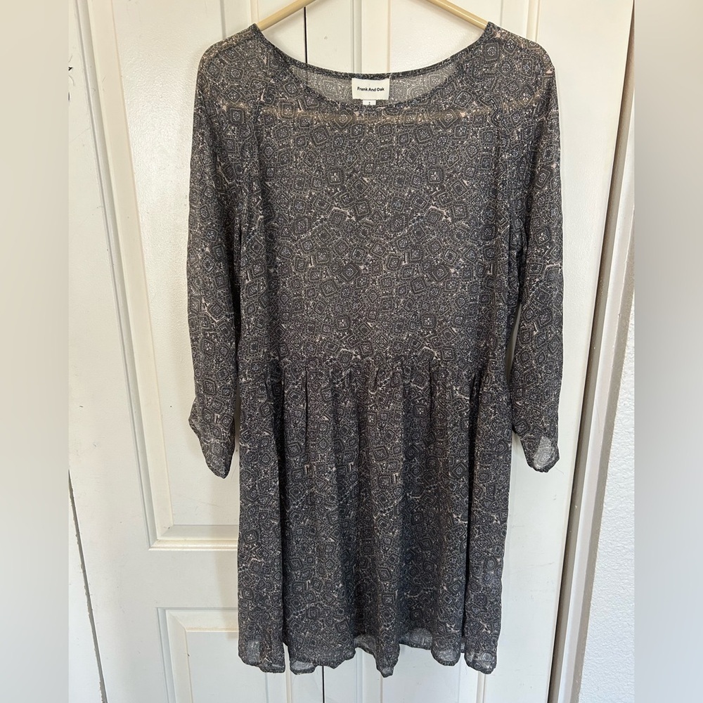 Frank & Oak Sheer Boho Dress Floral 3/4 Sleeve Gray Size Small No Lining